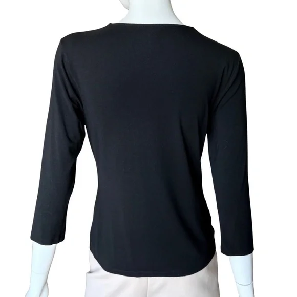 Ann Taylor (Original Ann Taylor) Faux Wrap Black 3/4 Sleeve Top Size Medium - Picture 4 of 6